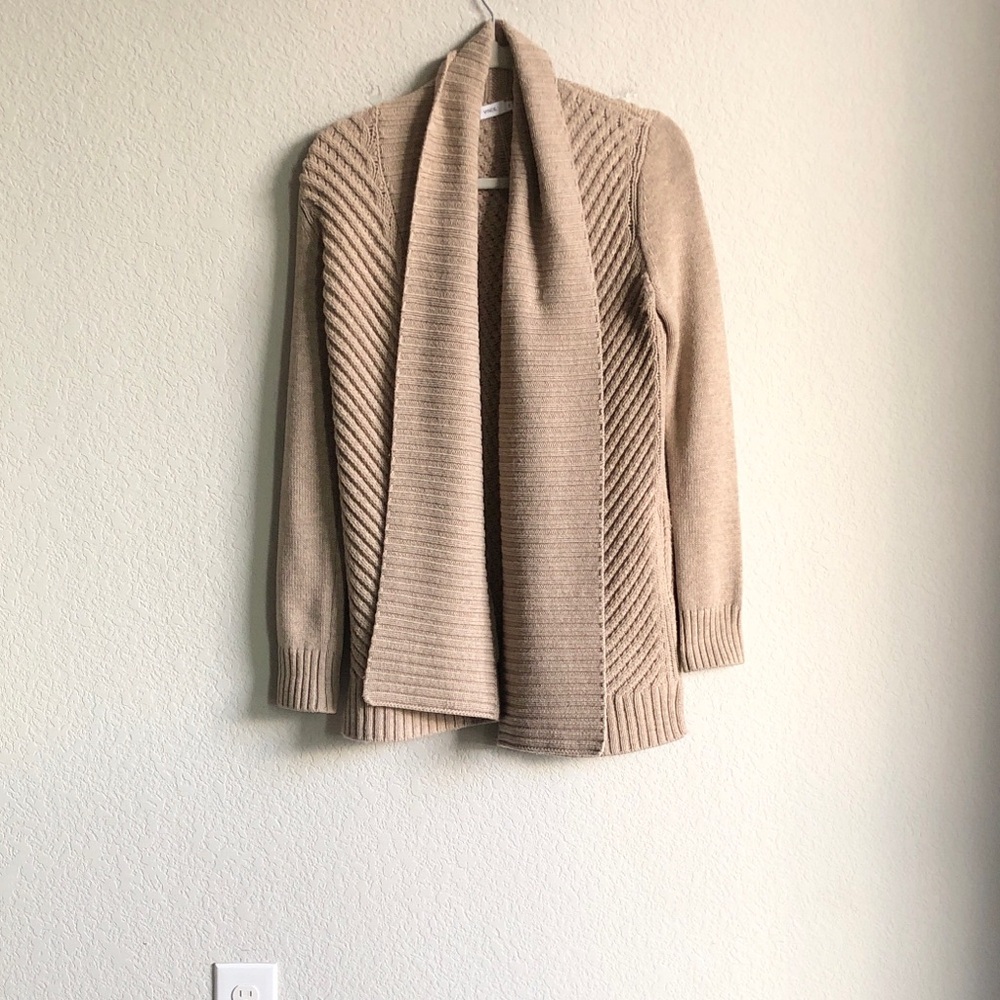 Vince Wool Yak Open Front Cardigan Sweater Tan Layering Lagenlook Pocket